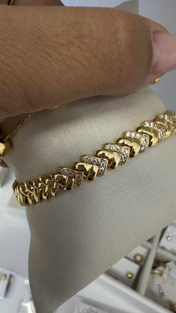 Pulseira malha lisa e cravejada - LUXO
