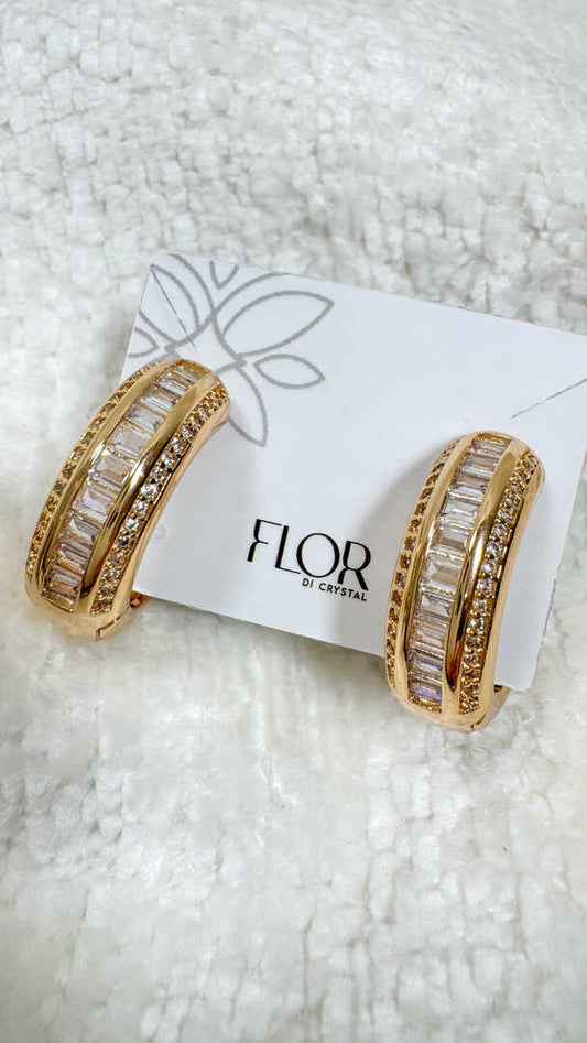 Brinco - Argola lisa larga com carreira Cravejada de Luxo