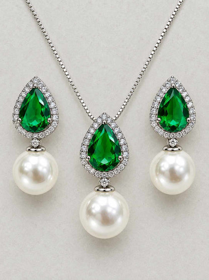 conjunto de Gota cravejado e zirconia Verde esmera