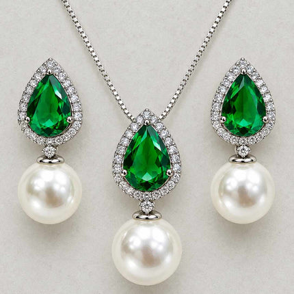 conjunto de Gota cravejado e zirconia Verde esmera