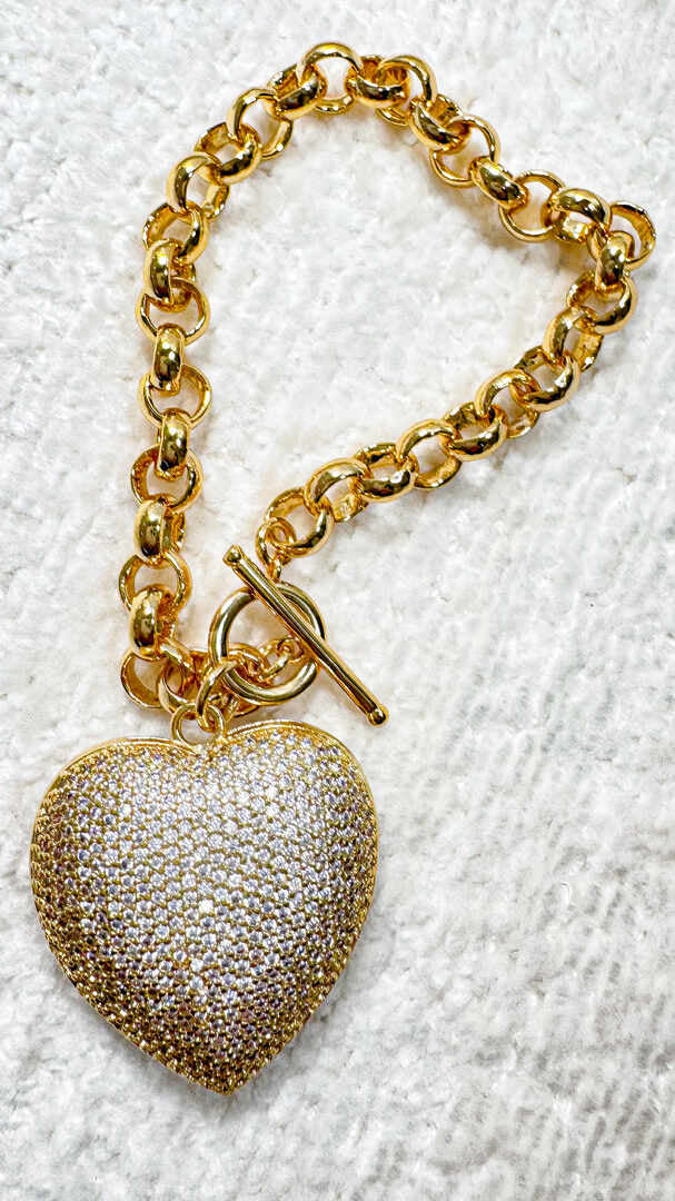 Pulseira - pulseira coracao grande maxi cravejada Luxo