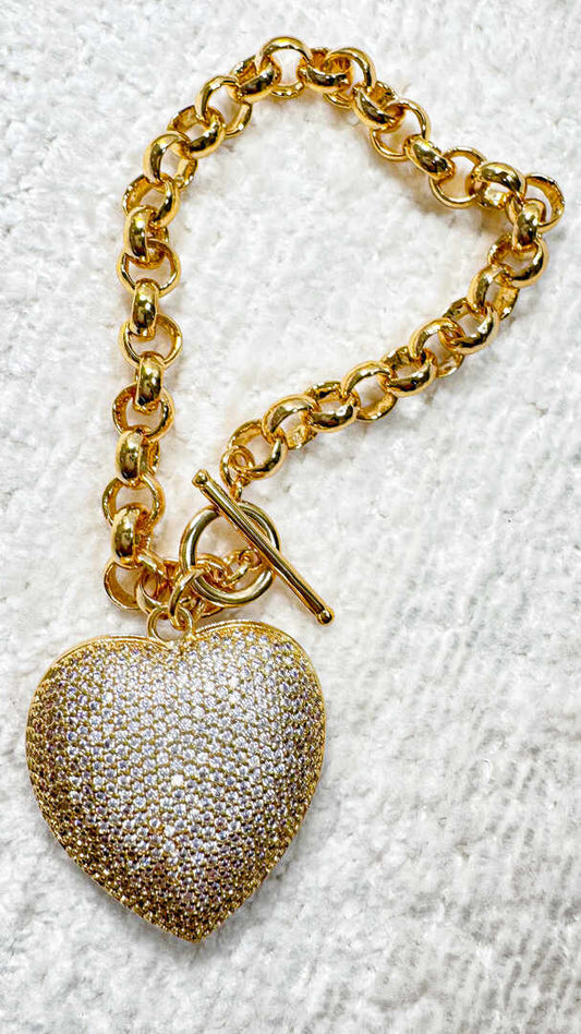 Pulseira - pulseira coracao grande maxi cravejada Luxo