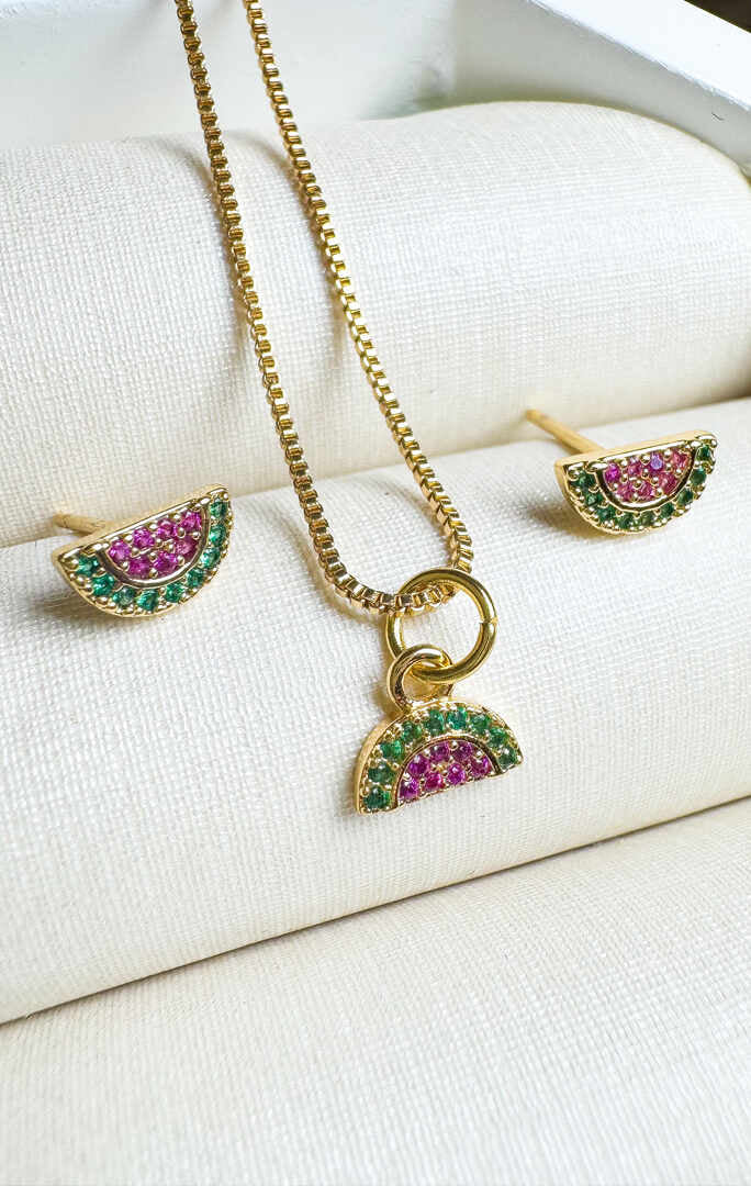Conjunto - Conjunto colar e brinco de melancia - veneziana