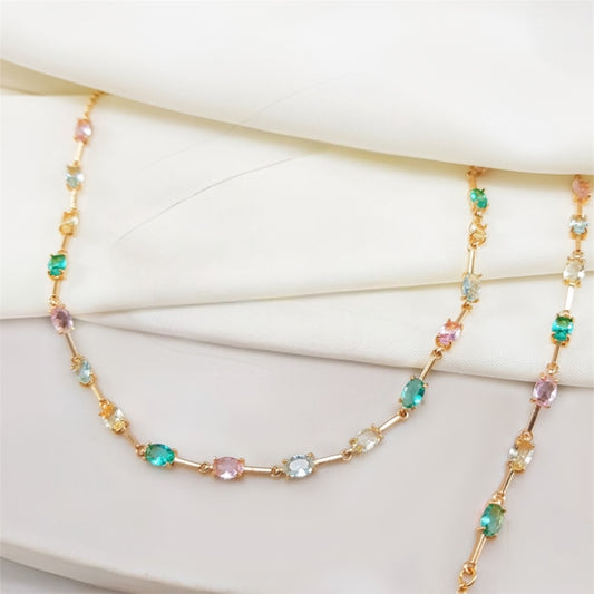 Choker and bracelet color stone set