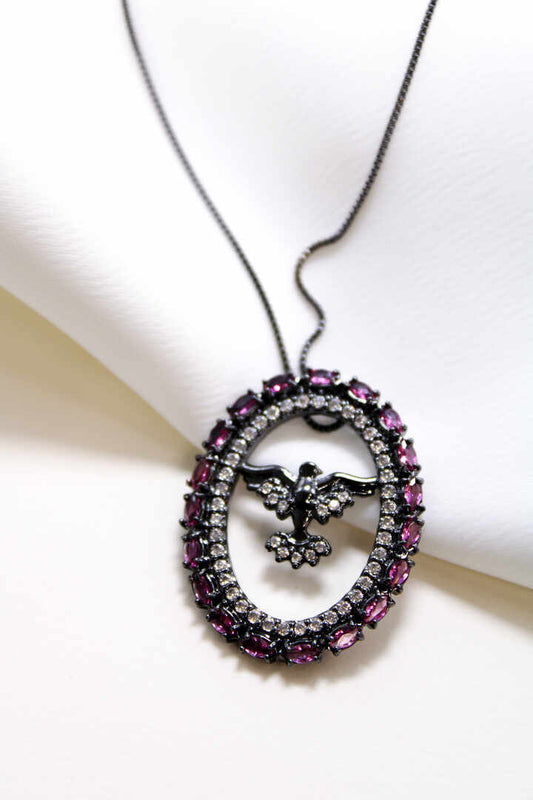 Colar - Colar Espirito Santo Cravejado- rosa em rodio Negro