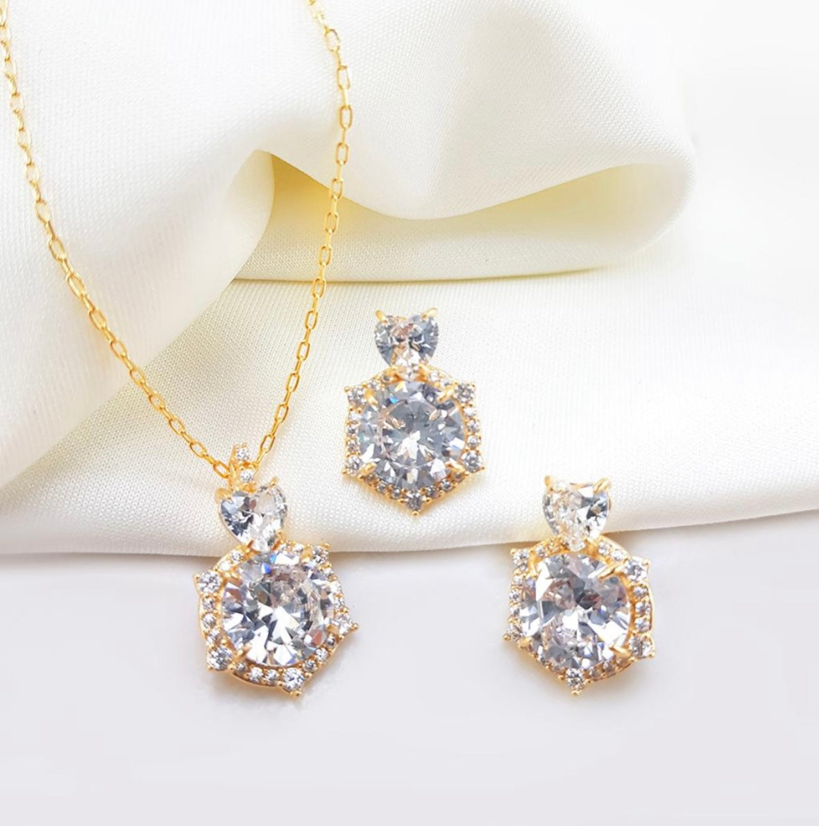 Conjunto - Conjunto colar e brinco Pedraria - Zirconia Cristal