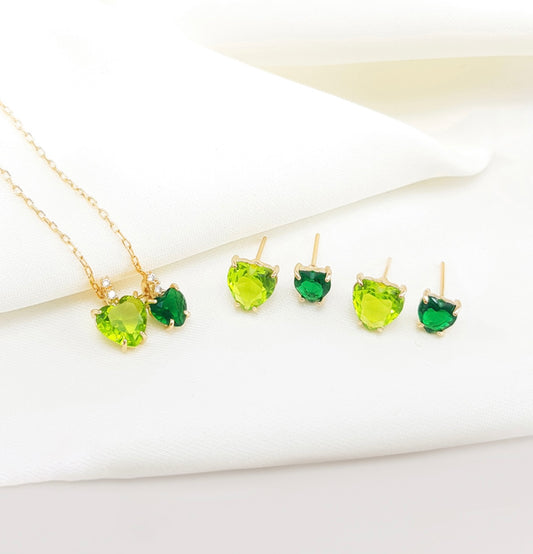 Conjunto - Conjunto Brinco duplos e colar de pingente duplos- verde esmeralda e verde lima