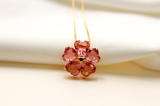 Colar - Colar de Flor em zirconias Vermelha