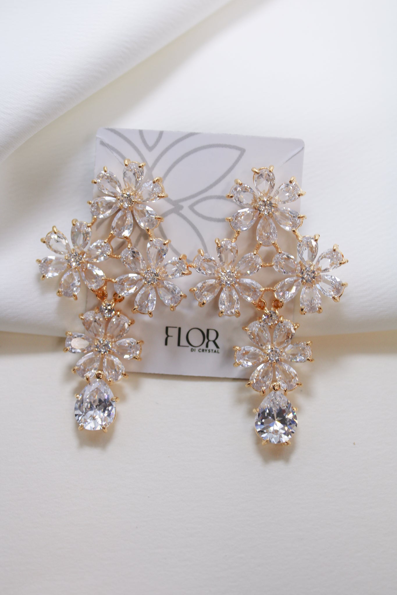 Brinco - Brinco de Cascata de Flores pedraria Cristal