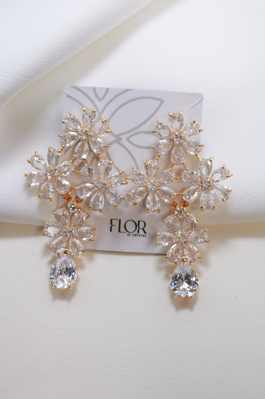 Brinco - Brinco de Cascata de Flores pedraria Cristal