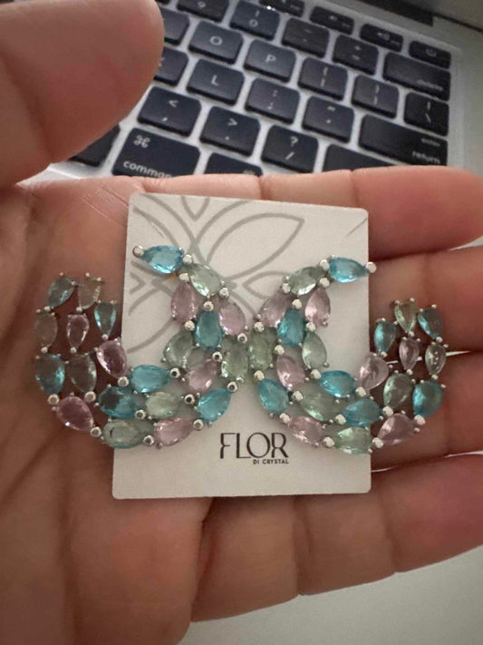 Ametist, aqua and green pink half moon earing