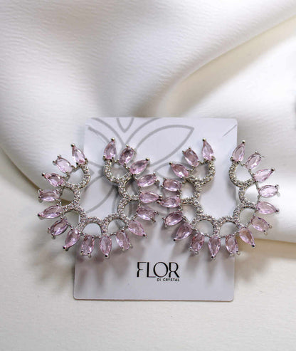Circular earing in pink and clear zirc.