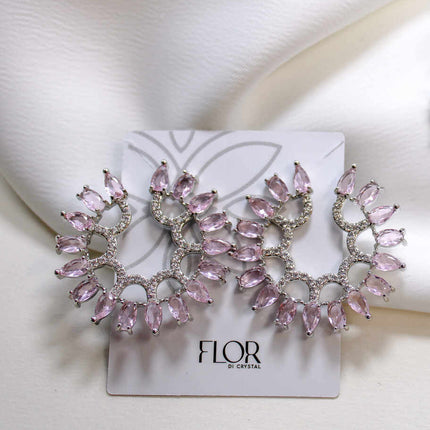 Brinco circular em rosa e cristal