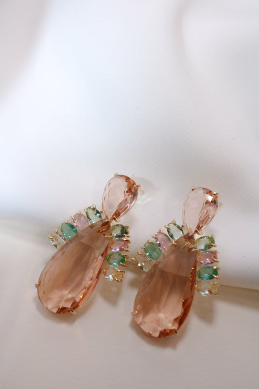 Morganite color Zirconia teardrop earing