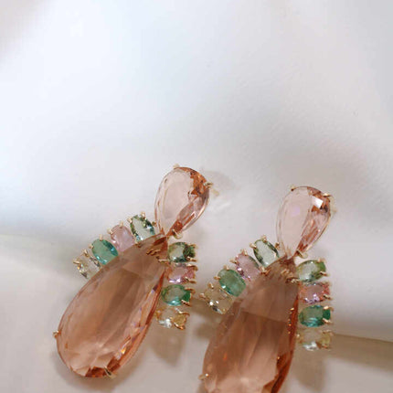 Morganite color Zirconia teardrop earing