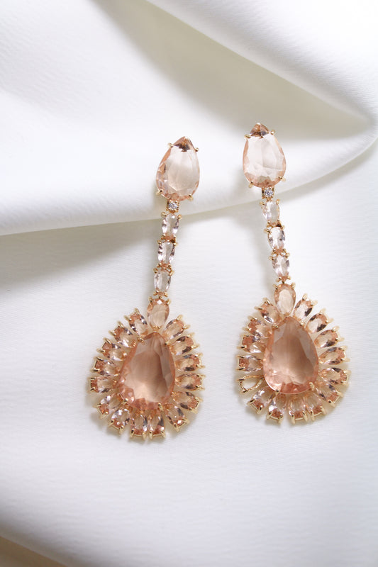Elongated Morganite color zirconia luxury earing