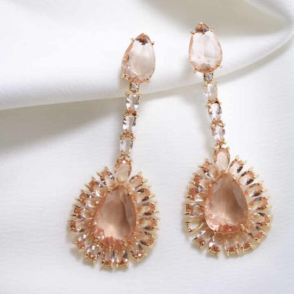 Elongated Morganite color zirconia luxury earing 