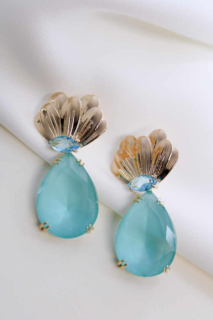 Teardrop flower design Earing aqua color
