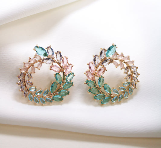 Circle leaf shape colorful earing