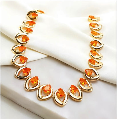 Chocker dourada com pedraria Laranja luxo