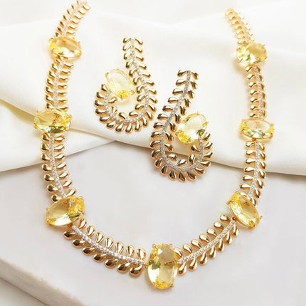 Chocker e brinco Luxo com pedras Citrino e cravejado de zirconias