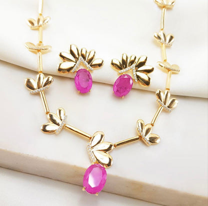 Choker e brincos de borboletas cravejadas  com Turmalina Paraiba Fuchia