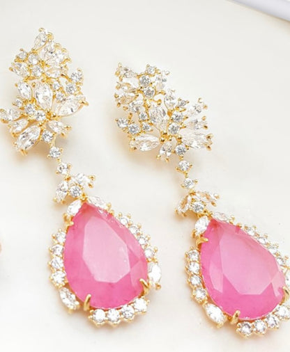 Brinco pedra Turmalina paraiba pink