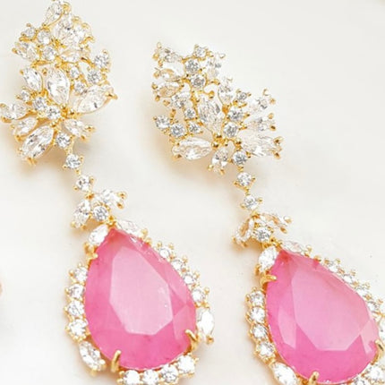 Brinco pedra Turmalina paraiba pink