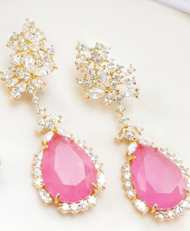 Brinco pedra Turmalina paraiba pink