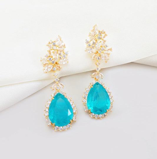 Brinco pedra Turmalina paraiba Azul