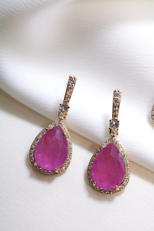 Brinco - Brinco Gota em Turmalina Pink e cravejado