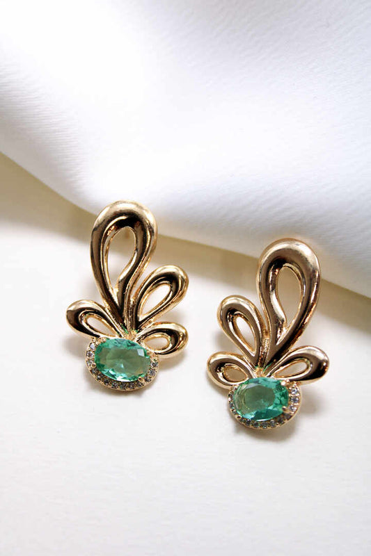 Brinco - Brinco dourado com pedra oval verde luxo