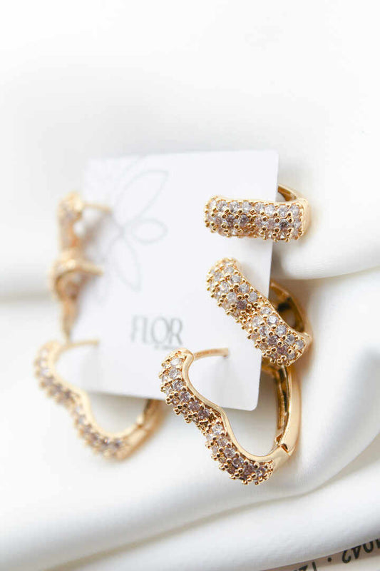 Brinco - Trio de coracao Luxo Cravejada