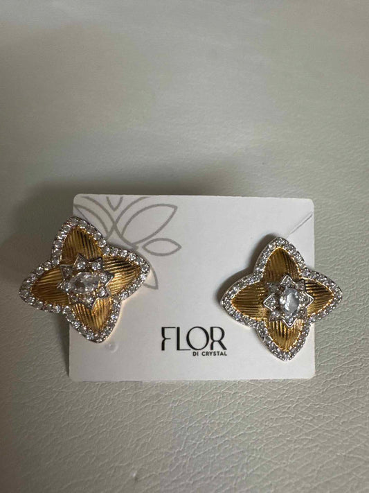 Brinco - Brinco de trevo Escovado Cravejado Grande