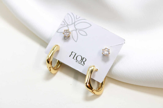 Brinco - Argola media quadrada com ponto de luz