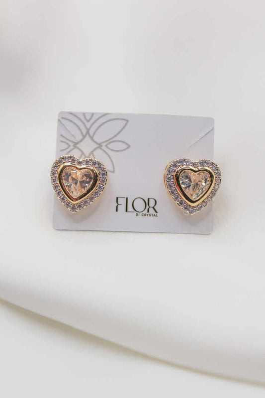 Brinco - Brinco de zirconia corte em Coracao cristal e cravejado