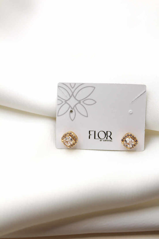 Brinco - Brinco quadrado pequeno cravejado