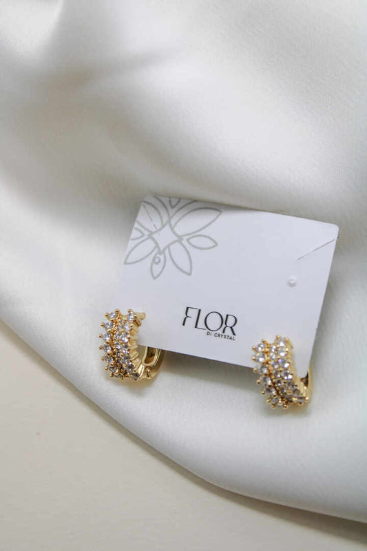 Brinco - Argola Luxo 3 carreiras cravejadas