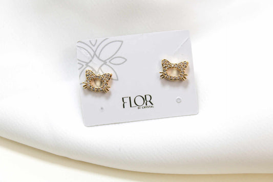 Brinco - Dupla de brinco de Gatinho cravejada e ponto de luz -kids