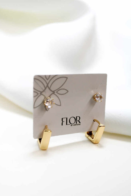 Brinco - Argola media quadrada lisa com ponto de luz - small