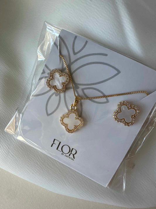 Conjunto - Conjunto de Trevo em madre perola