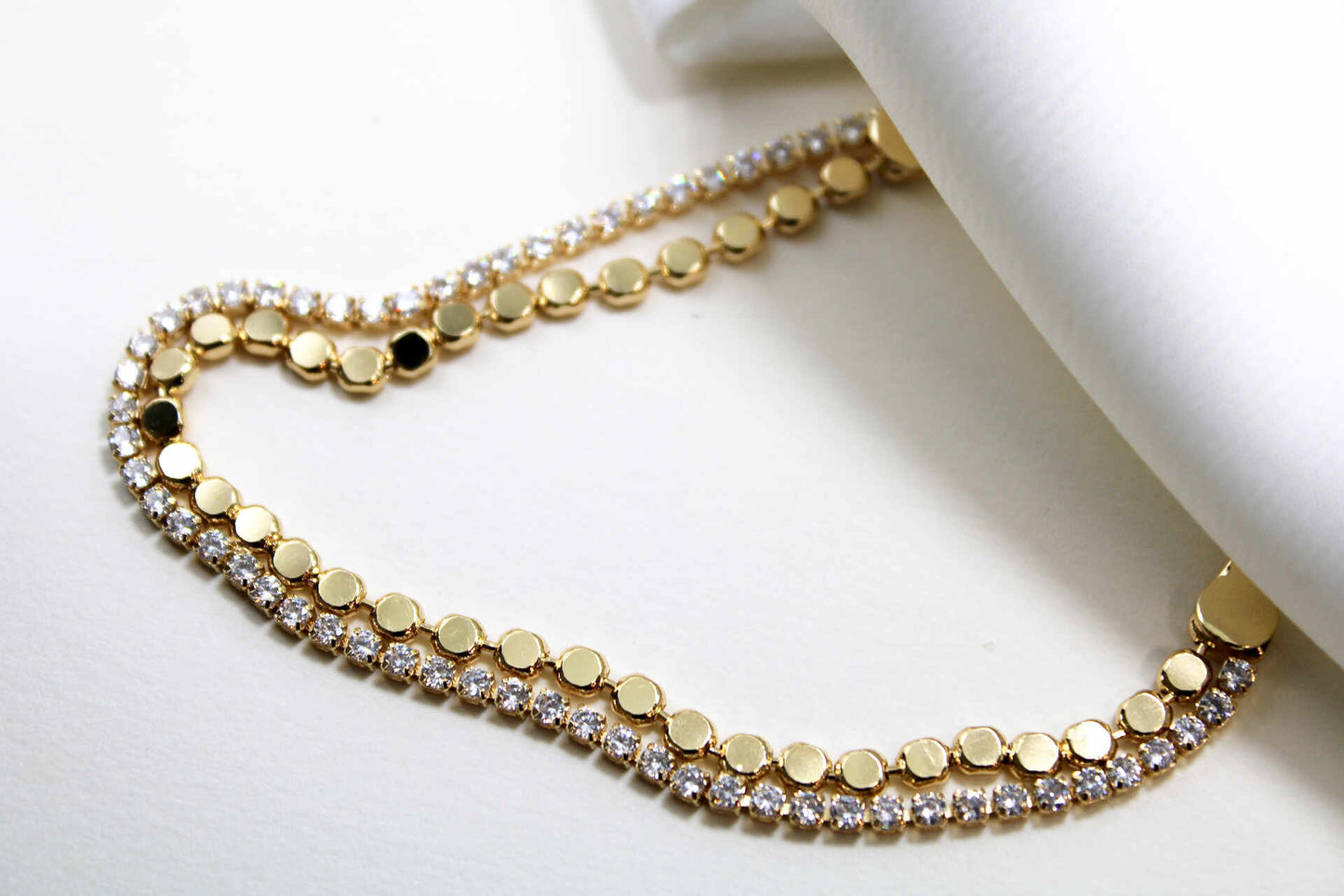 Pulseira - pulseira com carreira de zirconias e correntinha flat