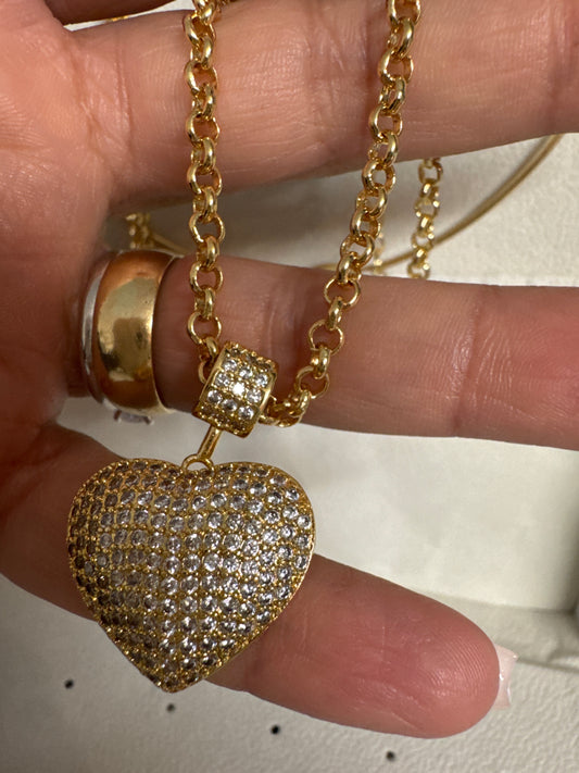 Colar - Colar corrente elo portugues e Pingente cravejado Luxo