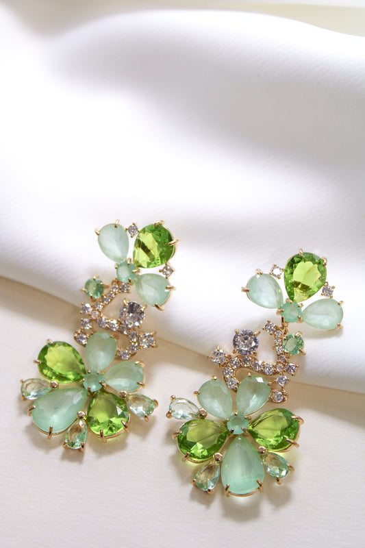 Brinco - Brinco de Flores verde e cristal detalhe