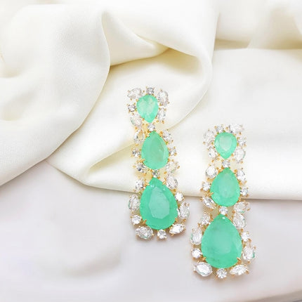 Brinco de Pedra Turmalina verde com Zirconias