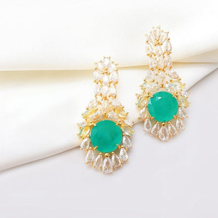 Brinco de Pedra Turmalina verde com Zirconias