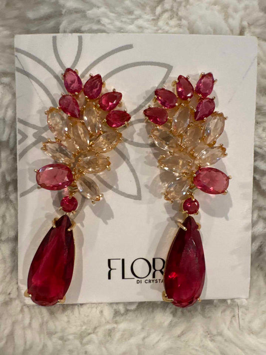 Brinco - Brinco de Pedra Zirconias Vermelo com Morganita