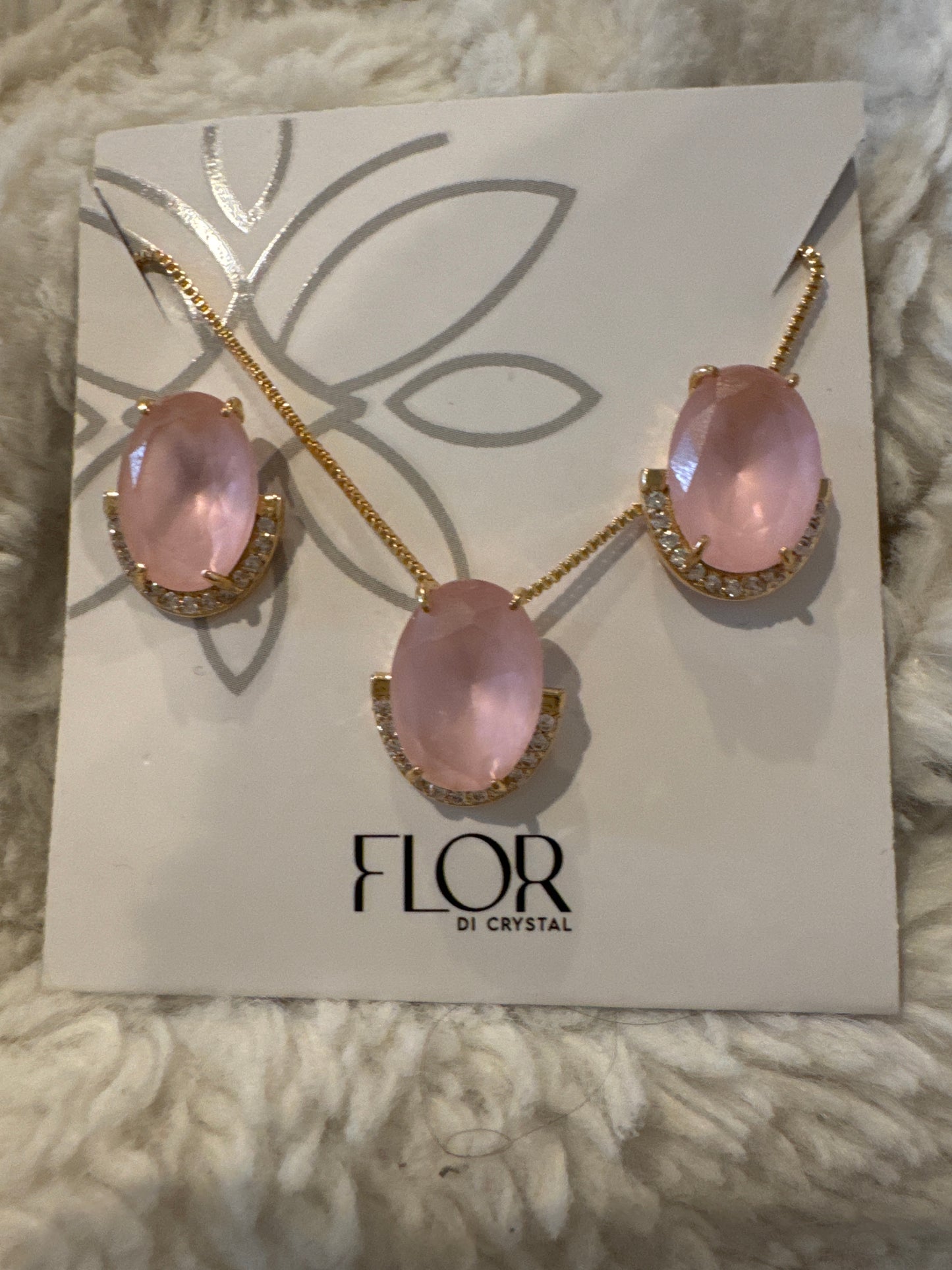Conjunto - Conjunto colar e brinco em cristal rosa
