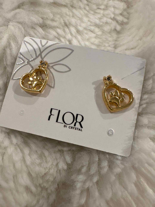 Brinco - Brinco de Coracao com Patinha de cachorro e ponto de luz