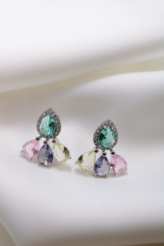 Brinco - Brinco oval Colorido com gota verde